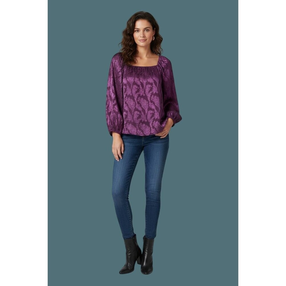 Mason & Belle Womens Sheer Plum Feminine Paisley Blouse Size Small